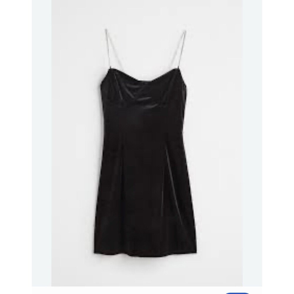 H&M Black Velvet Slip Dress Sweetheart Neck Strappy Sleeveless Short Size M